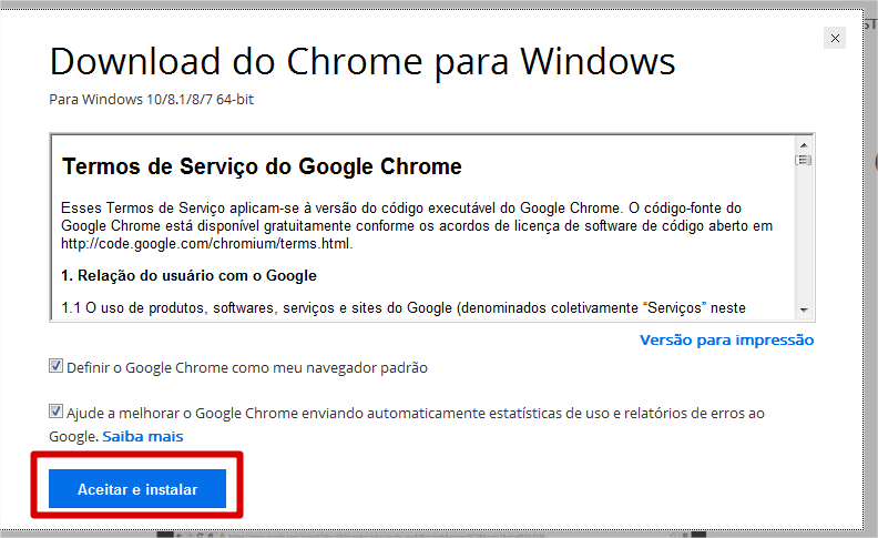 Aceitar Termos Google Chrome