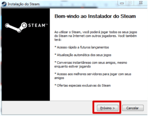 Tela de instalação do Steam. Imagem: Printscreen do Instalador