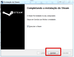 Tela de instalação do Steam, finalização da instalação. Imagem: Printscreen do Instalador