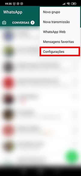 Entrar nas configurações do WhatsApp