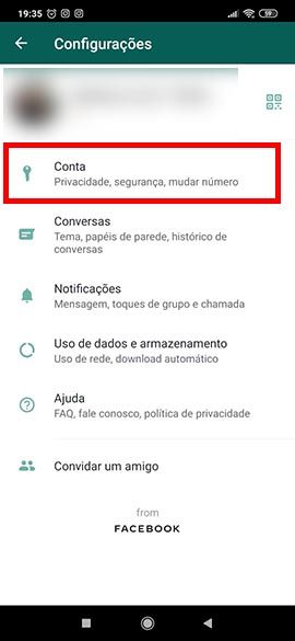 Acessar opções de conta no WhatsApp