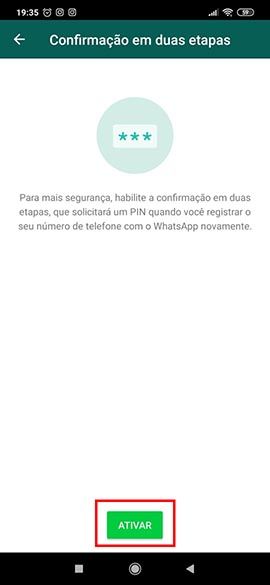 Ativando confirmação em 2 etapas no WhatsApp