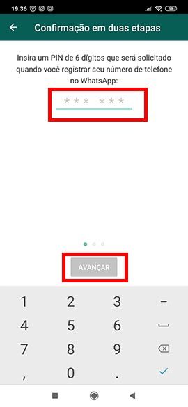 Digite o Pin desejado no WhatsApp