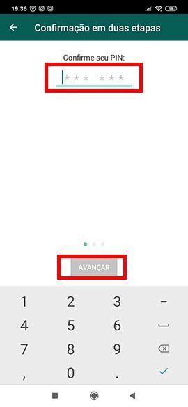Confirme o Pin no WhatsApp
