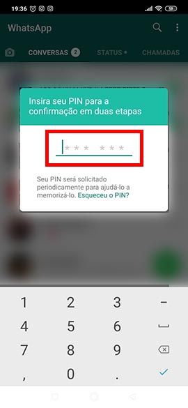 WhatsApp solicitando o PIN