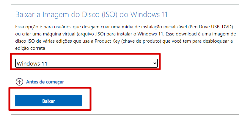 Baixar imagem do Windows 11