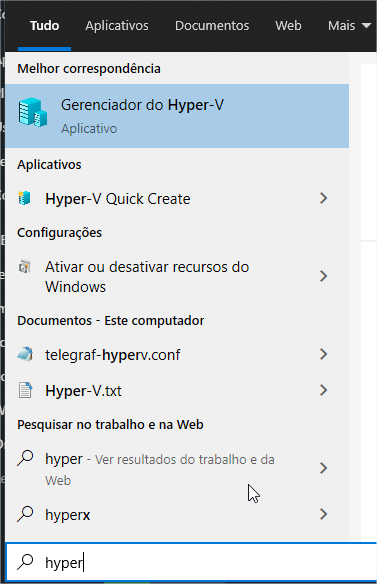 Abertura Gerenciador do Hyper-V