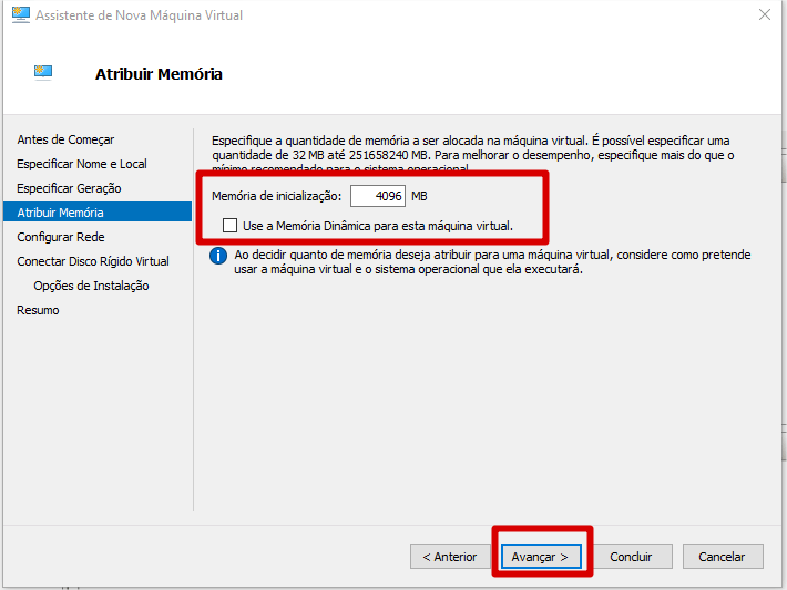 Definindo memória ram da máquina virtual