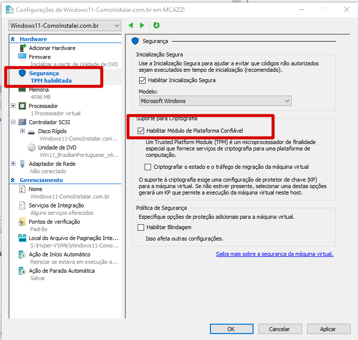 Ajuste máquina virtual TPM