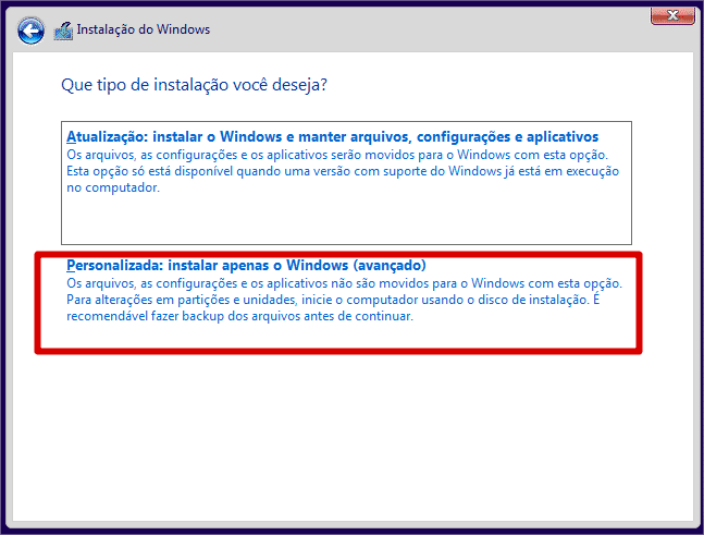 Instalação Personalizada do Windows 11