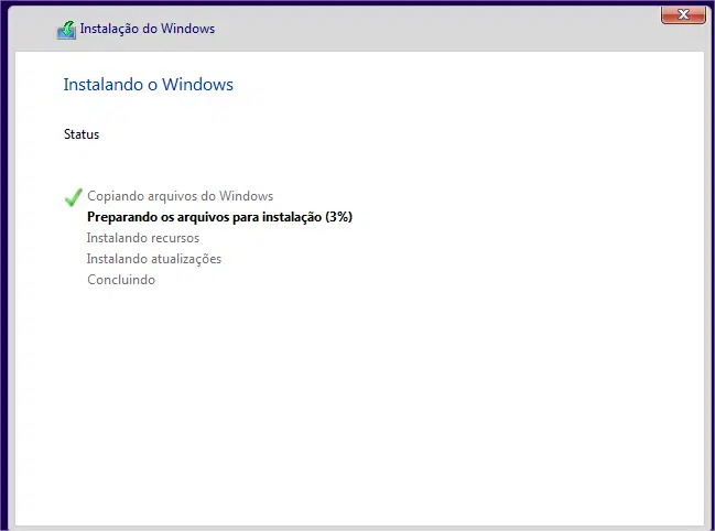 Progresso de instalação do Windows 11