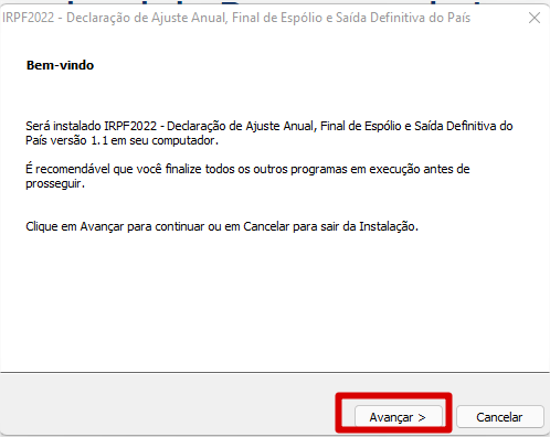 Boas vindas do programa IRPF 2022