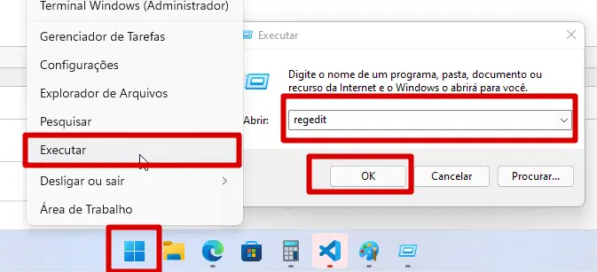 Abrindo o Regedit no Windows 11
