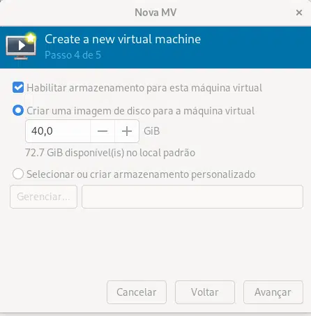 Tamanho Disco Virtual