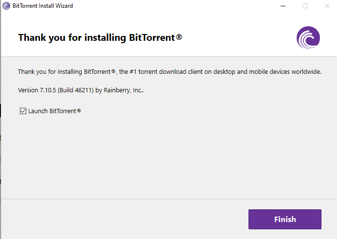 Termino instalação BitTorrent