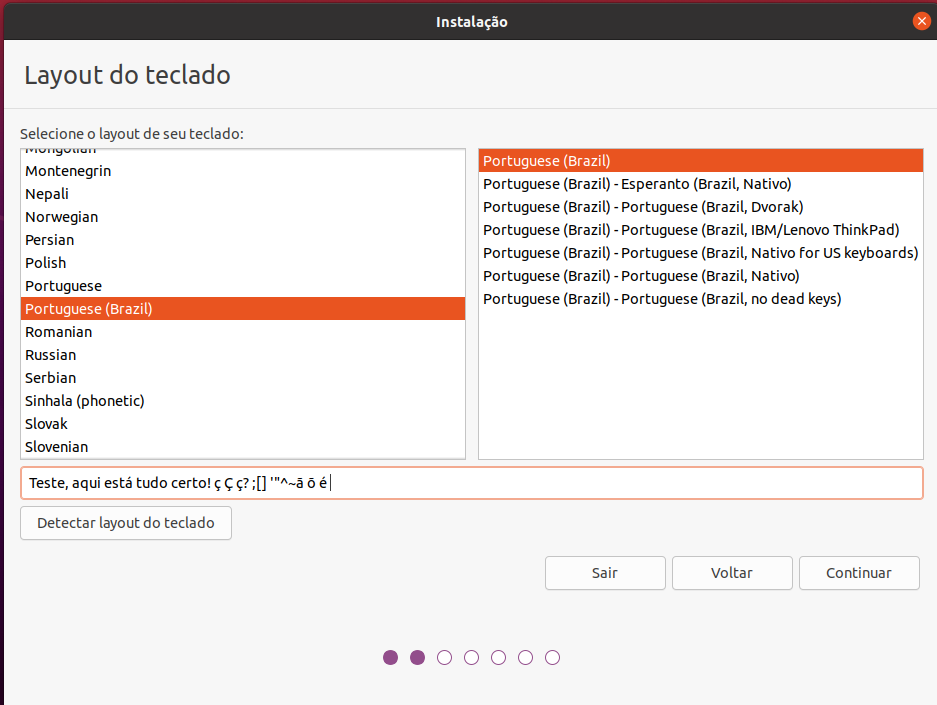 Layout do teclado Linux Ubuntu