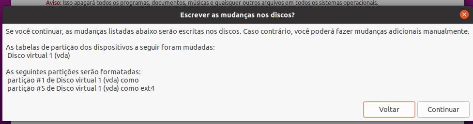 Escrever mudanças no disco