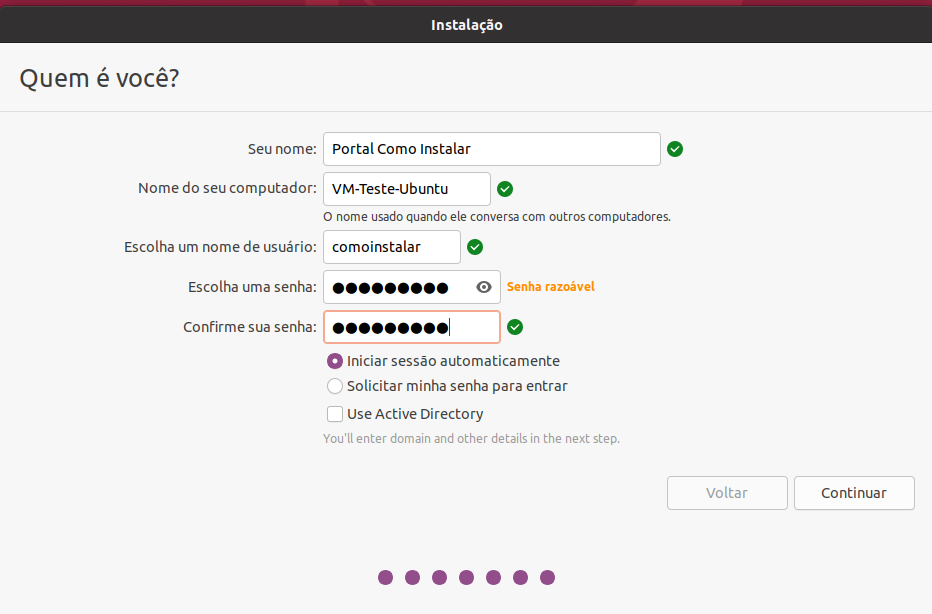 Nome de usuário e computador Ubuntu